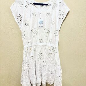 Blue Island White Eyelet Beach Dress Size Medium NWT